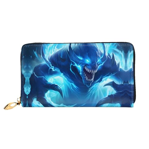 PHAYAH Blue Eyed Monster Pattern Damen Geldbörse Lange Clutch Reißverschluss Rund Reise Leder Geldbörse Große Kapazität Kreditkartenetui von PHAYAH