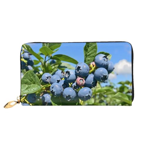 PHAYAH Blueberry Tree Pattern Damen Geldbörse Lange Clutch Reißverschluss Rund Reise Leder Geldbörse Große Kapazität Kreditkartenetui von PHAYAH