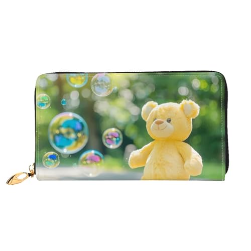 PHAYAH Bubbly Doll Bear Pattern Damen Geldbörse Lange Clutch Reißverschluss Rund Reise Leder Geldbörse Große Kapazität Kreditkartenetui von PHAYAH