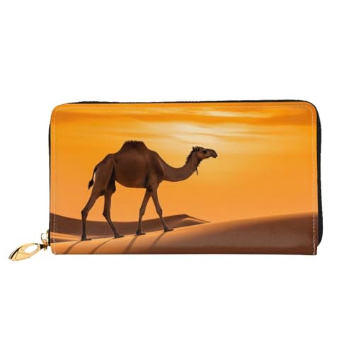 PHAYAH Camel In The Dusk Pattern Damen Geldbörse Lange Clutch Reißverschluss Rund Reise Leder Geldbörse Große Kapazität Kreditkartenetui von PHAYAH