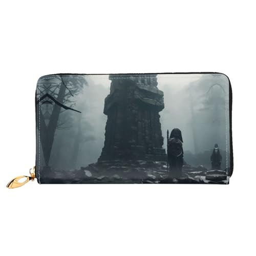PHAYAH Castle Evil Curse Pattern Damen Geldbörse Lange Clutch Reißverschluss Rund Reise Leder Geldbörse Große Kapazität Kreditkartenetui von PHAYAH