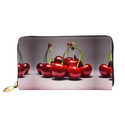 PHAYAH Chilean Cherries Pattern Damen Geldbörse Lange Clutch Reißverschluss Rund Reise Leder Geldbörse Große Kapazität Kreditkartenetui von PHAYAH