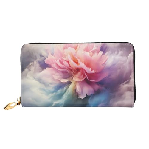 PHAYAH Cloud Smoke Blumenmuster Damen Geldbörse Lange Clutch Reißverschluss Rund Reise Leder Geldbörse Große Kapazität Kreditkartenetui von PHAYAH