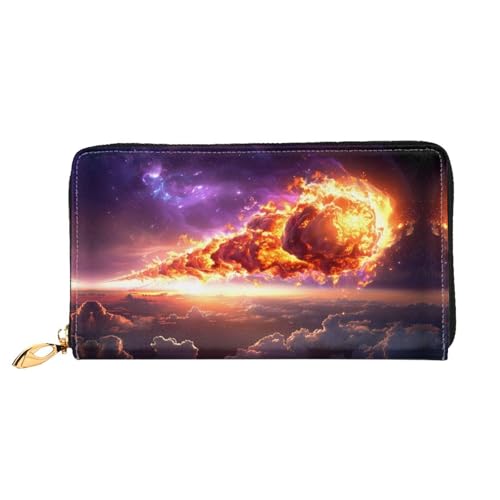 PHAYAH Comet In Space Muster Damen Geldbörse Lange Clutch Reißverschluss Rund Reise Leder Geldbörse Große Kapazität Kreditkartenetui von PHAYAH