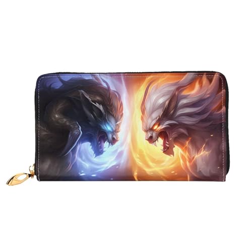 PHAYAH Confrontation Beast Pattern Damen Geldbörse Lange Clutch Reißverschluss Rund Reise Leder Geldbörse Große Kapazität Kreditkartenetui von PHAYAH
