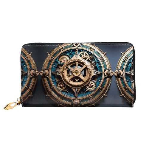 PHAYAH Coole Steampunk-Geldbörse mit Zahnrädermuster, Damen, Leder, Kreditkartenhalter, Clutch, lang, Damen von PHAYAH