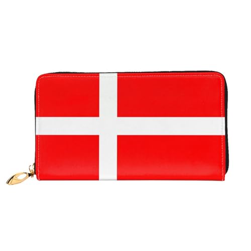 PHAYAH Dänemark Damen Geldbörse mit dänischem Flaggenmuster, lange Clutch, Reißverschluss, Leder, großes Fassungsvermögen, Kreditkartenetui von PHAYAH