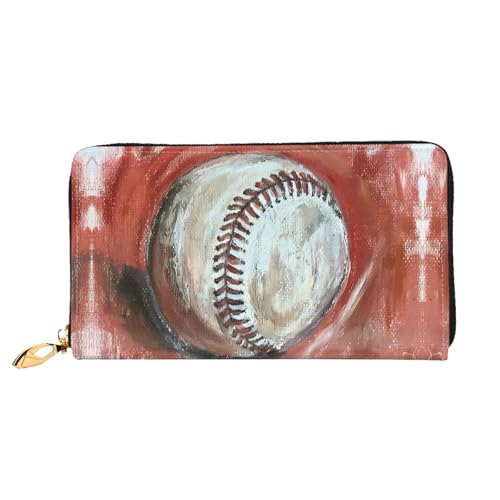 PHAYAH Damen Geldbörse Baseball im Loch Muster Lange Clutch Reißverschluss Rund Reise Leder Geldbörse Große Kapazität Kreditkartenetui von PHAYAH
