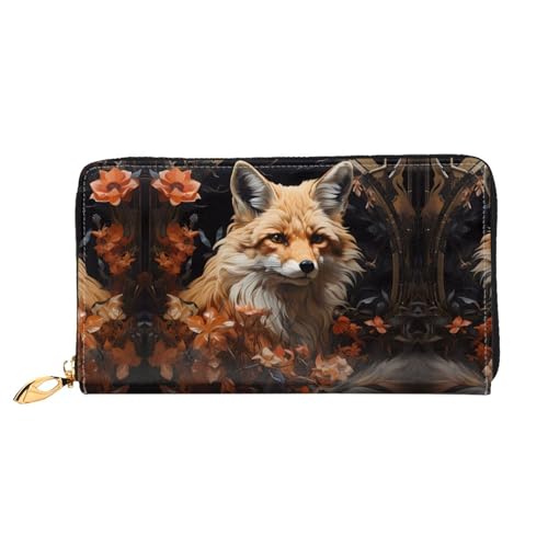 PHAYAH Damen Geldbörse Fuchs und Blumen Muster Lange Clutch Reißverschluss Rund Reise Leder Geldbörse Große Kapazität Kreditkartenetui von PHAYAH