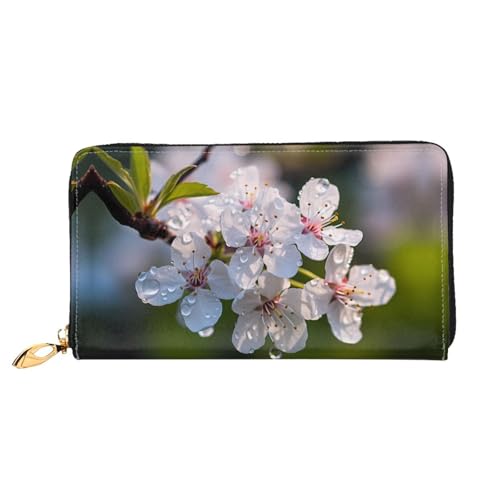 PHAYAH Damen-Geldbörse mit Birnenblütenmuster, Leder, Kreditkartenhalter, Clutch, lang, für Damen, Weiß von PHAYAH