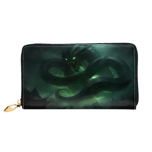 PHAYAH Damen-Geldbörse mit Federschlangenmuster, lange Clutch, Reißverschluss, Leder, großes Fassungsvermögen, Kreditkartenhalter, Grün von PHAYAH