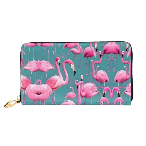 PHAYAH Damen-Geldbörse mit Flamingo-Muster, lange Clutch, Reißverschluss, Leder, großes Fassungsvermögen, Kreditkartenetui von PHAYAH