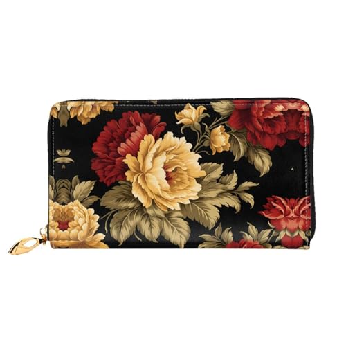 PHAYAH Damen-Geldbörse mit Gänseblümchenmuster, Leder, Kreditkartenhalter, Clutch, lang, Rot / Gelb von PHAYAH