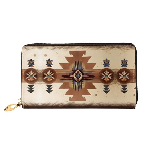 PHAYAH Damen-Geldbörse mit Indianer-Muster, lange Clutch, Reißverschluss, Leder, großes Fassungsvermögen, Kreditkartenetui von PHAYAH