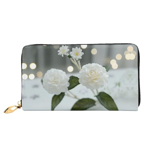 PHAYAH Damen-Geldbörse mit Kamelienmuster, Leder, Kreditkartenhalter, Clutch, lang, Weiß von PHAYAH