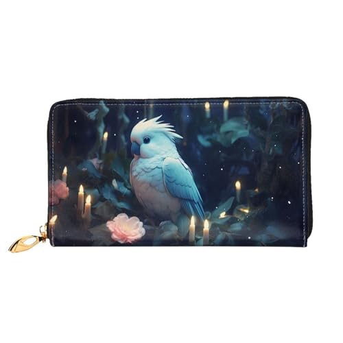 PHAYAH Damen-Geldbörse mit Kerzen- und Papageienmuster, lange Clutch, Reißverschluss, Leder, großes Fassungsvermögen, Kreditkartenetui von PHAYAH