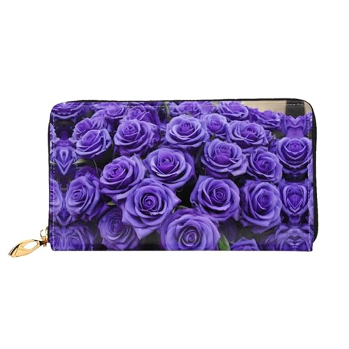 PHAYAH Damen-Geldbörse mit Rosenmuster, Leder, Kreditkartenhalter, Clutch, lang, Violett von PHAYAH