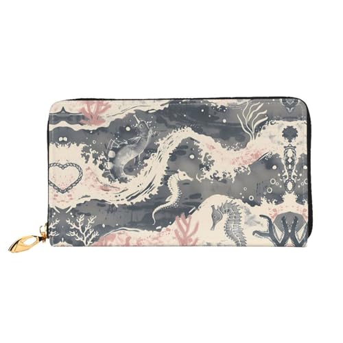 PHAYAH Damen-Geldbörse mit Seepferdchen- und Fischmuster, Leder, Kreditkartenhalter, Clutch, lang, Damen von PHAYAH