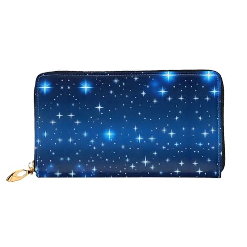 PHAYAH Damen-Geldbörse mit Sternenmuster, Leder, Kreditkartenhalter, Clutch, lang, Blau von PHAYAH