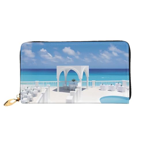 PHAYAH Damen Geldbörse mit Strand-Hochzeits-Szenenmuster, lange Clutch, Reißverschluss, Reise-Ledergeldbörse, großes Fassungsvermögen, Kreditkartenetui von PHAYAH