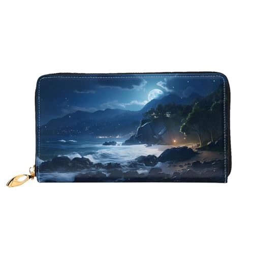 PHAYAH Damen-Geldbörse mit Strandmotiv und langem Clutch, Reißverschluss, Leder, großes Fassungsvermögen, Kreditkartenetui von PHAYAH