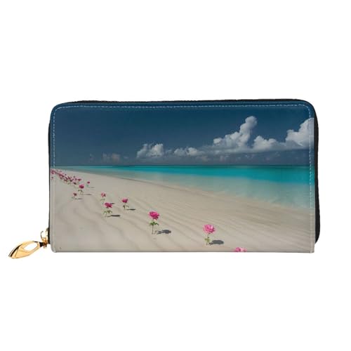 PHAYAH Damen-Geldbörse mit Strandmuster, Leder, Kreditkartenhalter, Clutch, lang, Weiß von PHAYAH