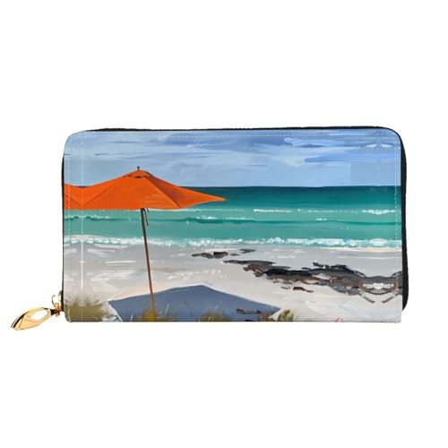 PHAYAH Damen-Geldbörse mit Strandschirm-Muster, lange Clutch, Reißverschluss, Leder, große Kapazität, Kreditkartenetui von PHAYAH