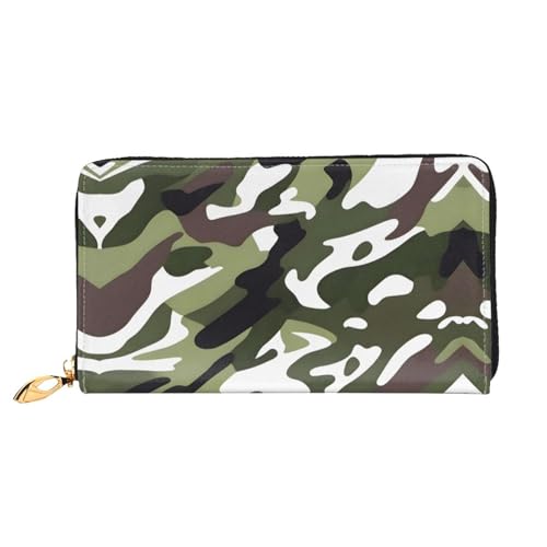 PHAYAH Damen-Geldbörse mit Tarnmuster, Leder, Kreditkartenhalter, Clutch, lang, Armeegrün von PHAYAH