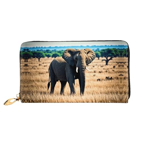 PHAYAH Damen-Geldbörse mit afrikanischem Elefantenmuster, Leder, Kreditkartenhalter, Clutch, lang, für Damen von PHAYAH