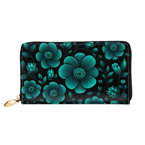 PHAYAH Damen-Geldbörse mit blauem Hibiskus-Blumenmuster, lange Clutch, Reißverschluss, Reise-Ledergeldbörse, großes Fassungsvermögen, Kreditkartenetui von PHAYAH