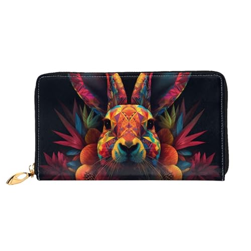 PHAYAH Damen-Geldbörse mit buntem Kaninchenmuster, lange Clutch, Reißverschluss, Leder, großes Fassungsvermögen, Kreditkartenetui von PHAYAH