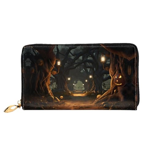 PHAYAH Damen Geldbörse mit dunklem Waldlichter-Muster, lange Clutch, Reißverschluss, Leder, großes Fassungsvermögen, Kreditkartenetui von PHAYAH