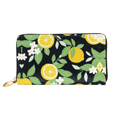 PHAYAH Damen-Geldbörse mit grünem Zitronenmuster, lange Clutch, Reißverschluss, Reise-Ledergeldbörse, großes Fassungsvermögen, Kreditkartenetui von PHAYAH