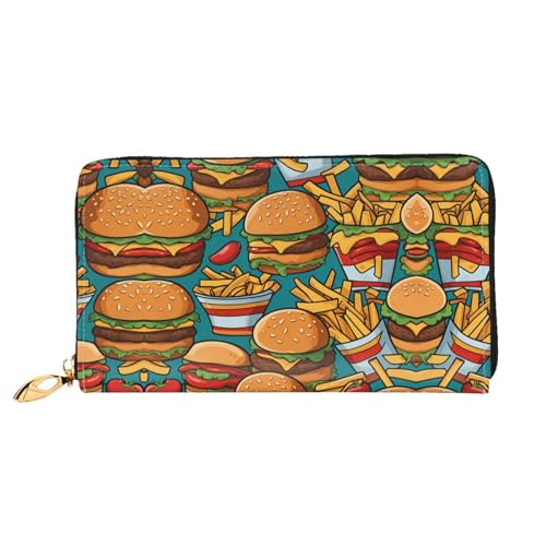 PHAYAH Damen-Geldbörse mit niedlichem Burger-Pommes-Muster, lange Clutch, Reißverschluss, Leder, großes Fassungsvermögen, Kreditkartenetui von PHAYAH