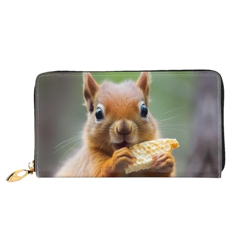 PHAYAH Damen-Geldbörse mit niedlichem Eichhörnchen-Ess-Muster, lange Clutch, Reißverschluss, Reise-Ledergeldbörse, großes Fassungsvermögen, Kreditkartenetui von PHAYAH