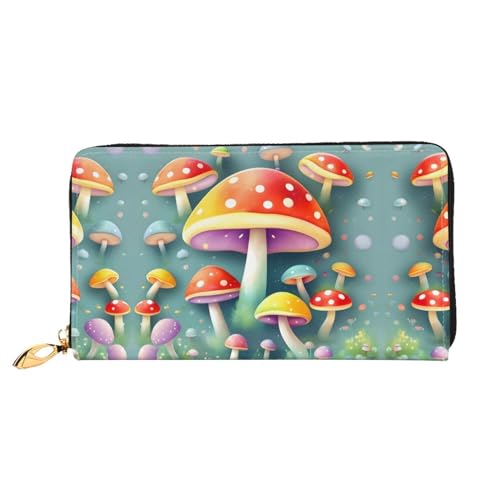 PHAYAH Damen-Geldbörse mit niedlichem Pilzmuster, Leder, Kreditkartenhalter, Clutch, lang, für Damen von PHAYAH