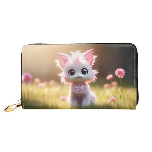 PHAYAH Damen-Geldbörse mit niedlichem rosa Kätzchenmuster, lange Clutch, Reißverschluss, Reise-Ledergeldbörse, großes Fassungsvermögen, Kreditkartenetui von PHAYAH
