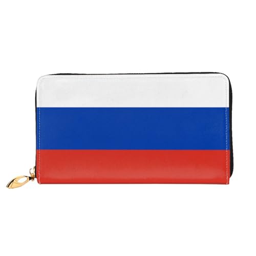 PHAYAH Damen-Geldbörse mit russischem Flaggenmuster, lange Clutch, Reißverschluss, Leder, großes Fassungsvermögen, Kreditkartenetui von PHAYAH