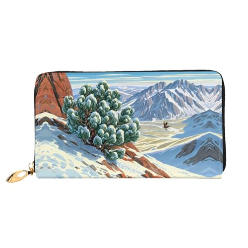 PHAYAH Damen-Geldbörse mit schneebedecktem Bergkiefermuster, Leder, Kreditkartenhalter, Clutch, lang, für Damen von PHAYAH