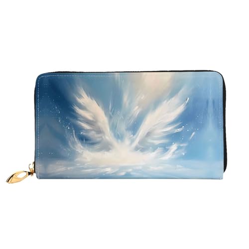 PHAYAH Damen-Geldbörse mit weißem Querformat, helles Schattenmuster, Ledergeldbörse, Kreditkartenhalter, Clutch, lang, Damengeldbörse von PHAYAH