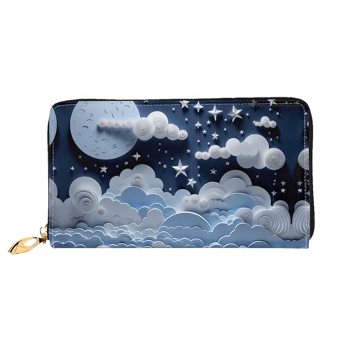 PHAYAH Damen-Geldbörse mit weißen Wolken und Sternen, Leder, Kreditkartenhalter, Clutch, lang, für Damen PHAYAH Damen-Geldbörse mit weißen Wolken und Sternen, Leder, Kreditkartenhalter, Clutch, lang, für Damen von PHAYAH