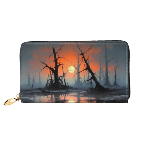 PHAYAH Dead Tree At Sunset Pattern Damen Geldbörse Lange Clutch Reißverschluss Rund Reise Leder Geldbörse Große Kapazität Kreditkartenetui von PHAYAH