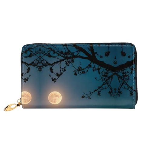 PHAYAH Full Moon High In The Sky Pattern Damen Geldbörse Lange Clutch Reißverschluss Rund Reise Leder Geldbörse Große Kapazität Kreditkartenetui von PHAYAH