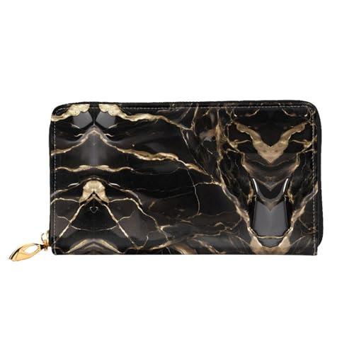 PHAYAH Geldbörse für Damen, Leder, Kreditkartenhalter, Clutch, lang, Schwarz / goldfarben von PHAYAH