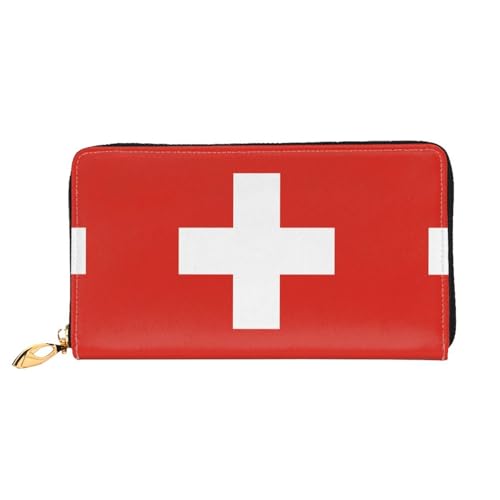 PHAYAH Geldbörse mit Schweizer Flaggenmuster, Damen, Leder, Kreditkartenhalter, Clutch, lang, Damengeldbörse von PHAYAH