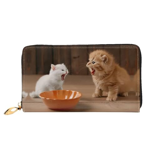 PHAYAH Geldbörse mit zwei Kätzchen-Muster, Leder, Kreditkartenhalter, Clutch, lang, für Damen von PHAYAH