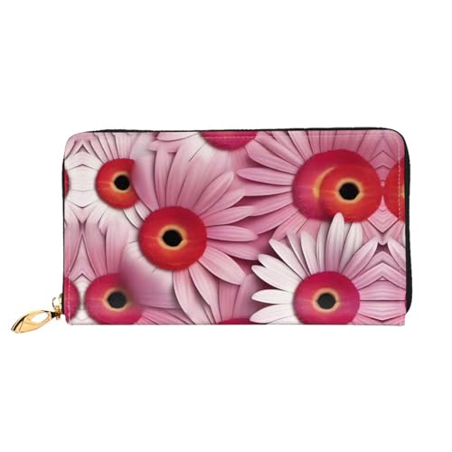 PHAYAH Gerbera Pattern Damen Geldbörse Lange Clutch Reißverschluss Rund Reise Leder Geldbörse Große Kapazität Kreditkartenetui von PHAYAH