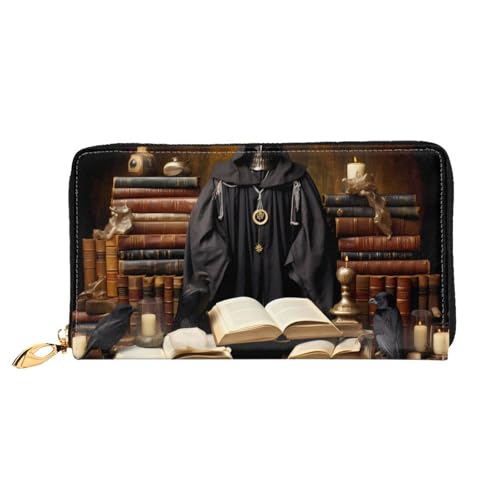 PHAYAH Grimoire Strange World Pattern Damen Geldbörse Lange Clutch Reißverschluss Rund Reise Leder Geldbörse Große Kapazität Kreditkartenetui von PHAYAH