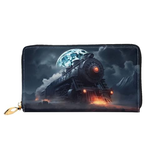 PHAYAH Leistungsstarke Lokomotivenmuster Damen Geldbörse Lange Clutch Reißverschluss Rund Reise Leder Geldbörse Große Kapazität Kreditkartenetui von PHAYAH