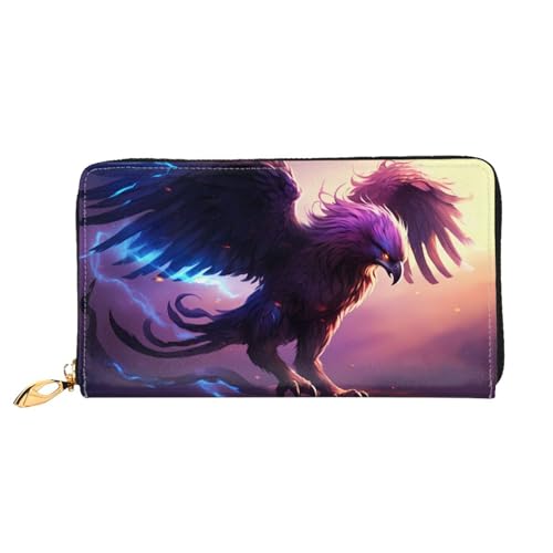 PHAYAH Lila Flamme Griffin Muster Damen Geldbörse Lange Clutch Reißverschluss Rund Reise Leder Geldbörse Große Kapazität Kreditkartenetui von PHAYAH